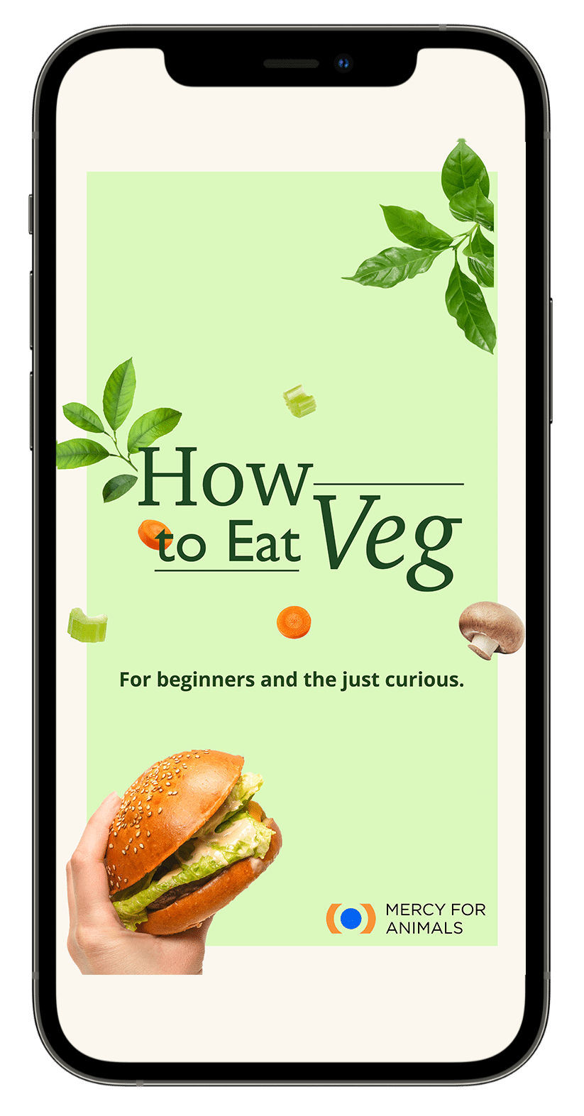 Apple iPhone screen displaying How to Eat Veg guide