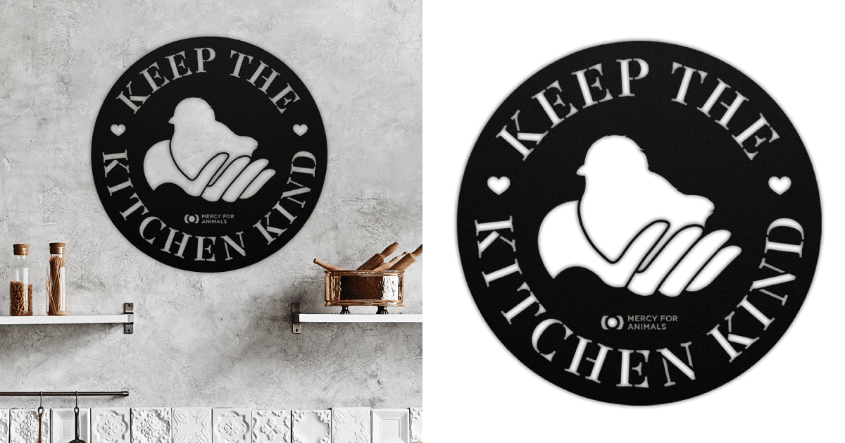 Mercy For Animals merch "kindness" metal sign
