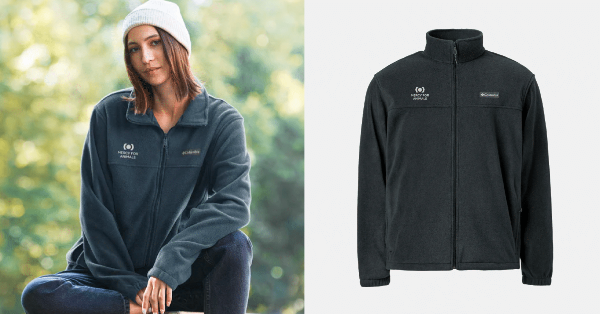 Mercy For Animals black Friday sale. Fleece logo jacket.
