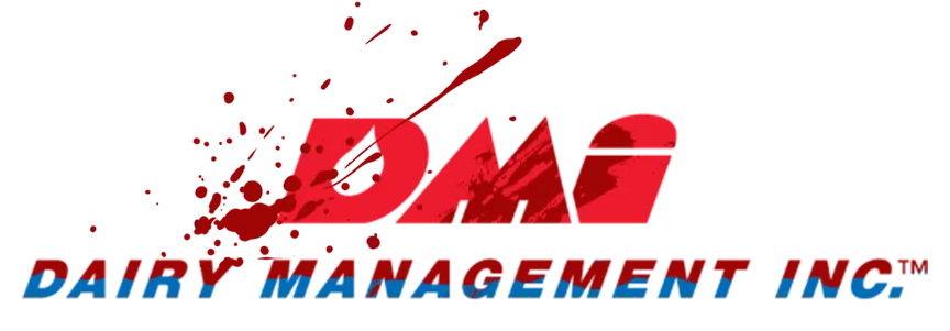 Dairy Management Inc logo, splattered with blood
